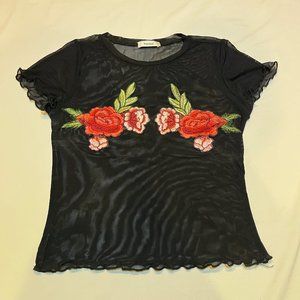 Teenbell Rose Black Mesh T-Shirt, Size S